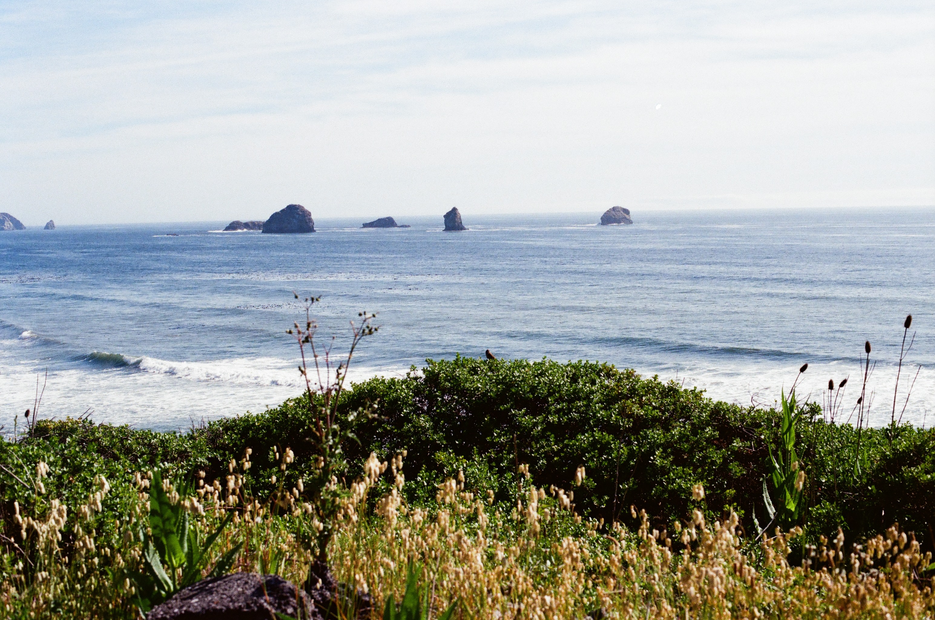 Offshore rock formations and surf along the Oregon Coast.